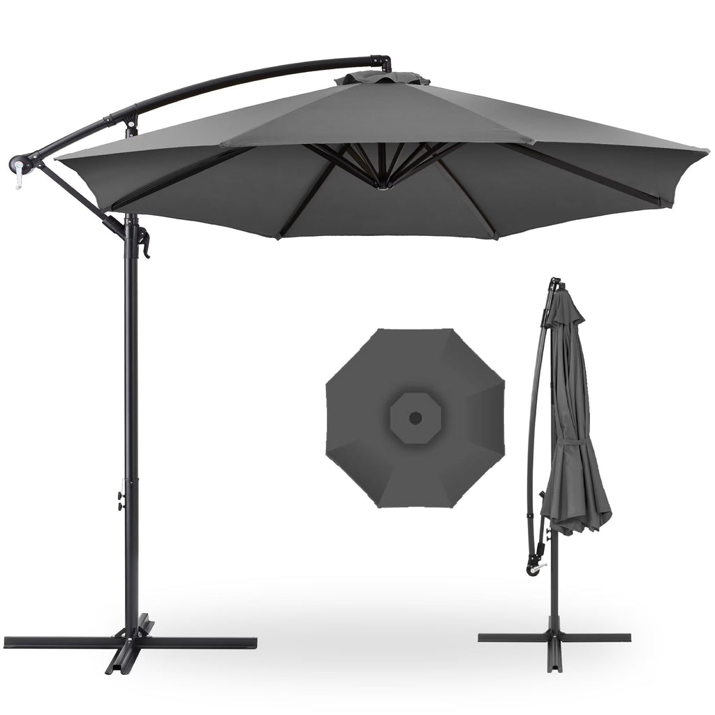 2026 NewBest Choice Products 10ft Offset Hanging Outdoor Market Patio Umbrella w/ Easy Tilt Adjustment - Tan