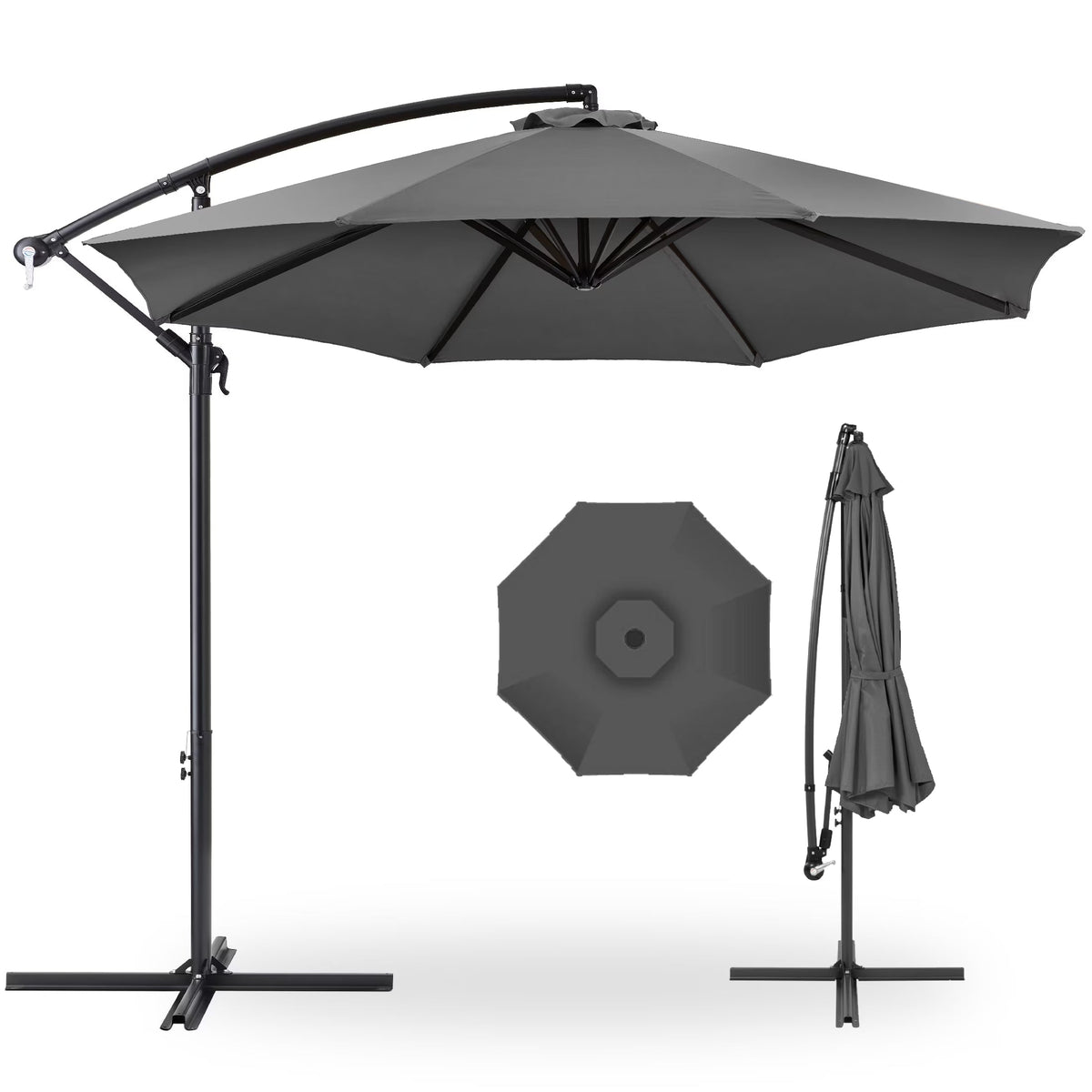 2026 NewBest Choice Products 10ft Offset Hanging Outdoor Market Patio Umbrella w/ Easy Tilt Adjustment - Tan