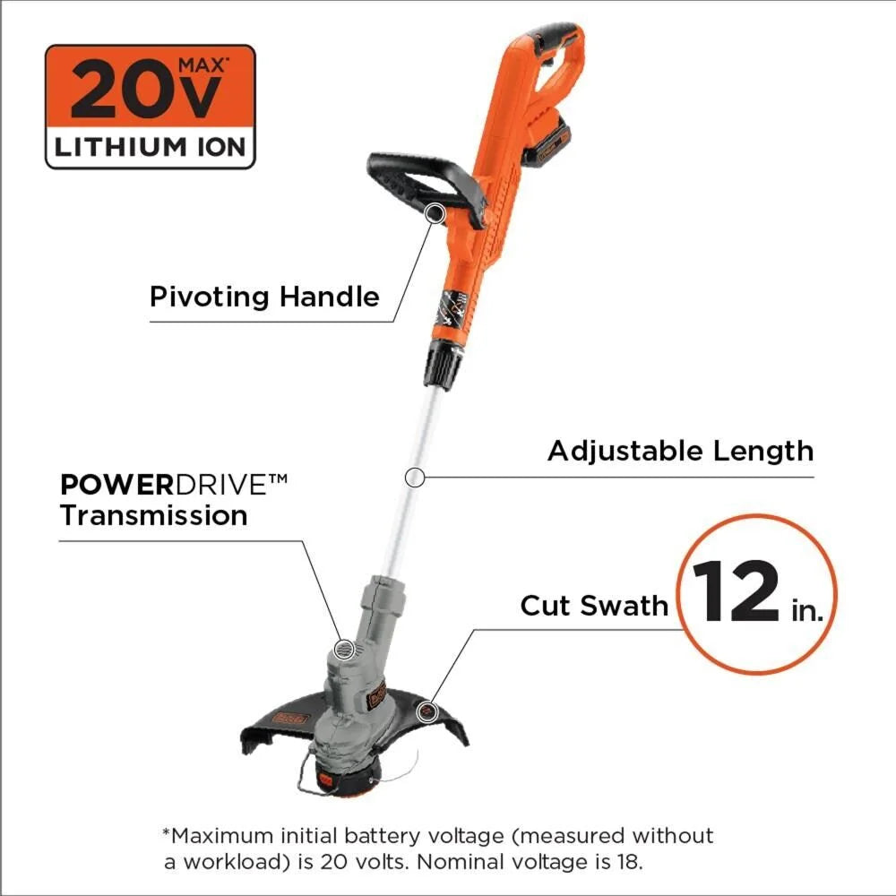 2026 NewBLACK+DECKER 20V Cordless String Trimmer and Edger, 2Ah, Lithium Ion Battery Included
