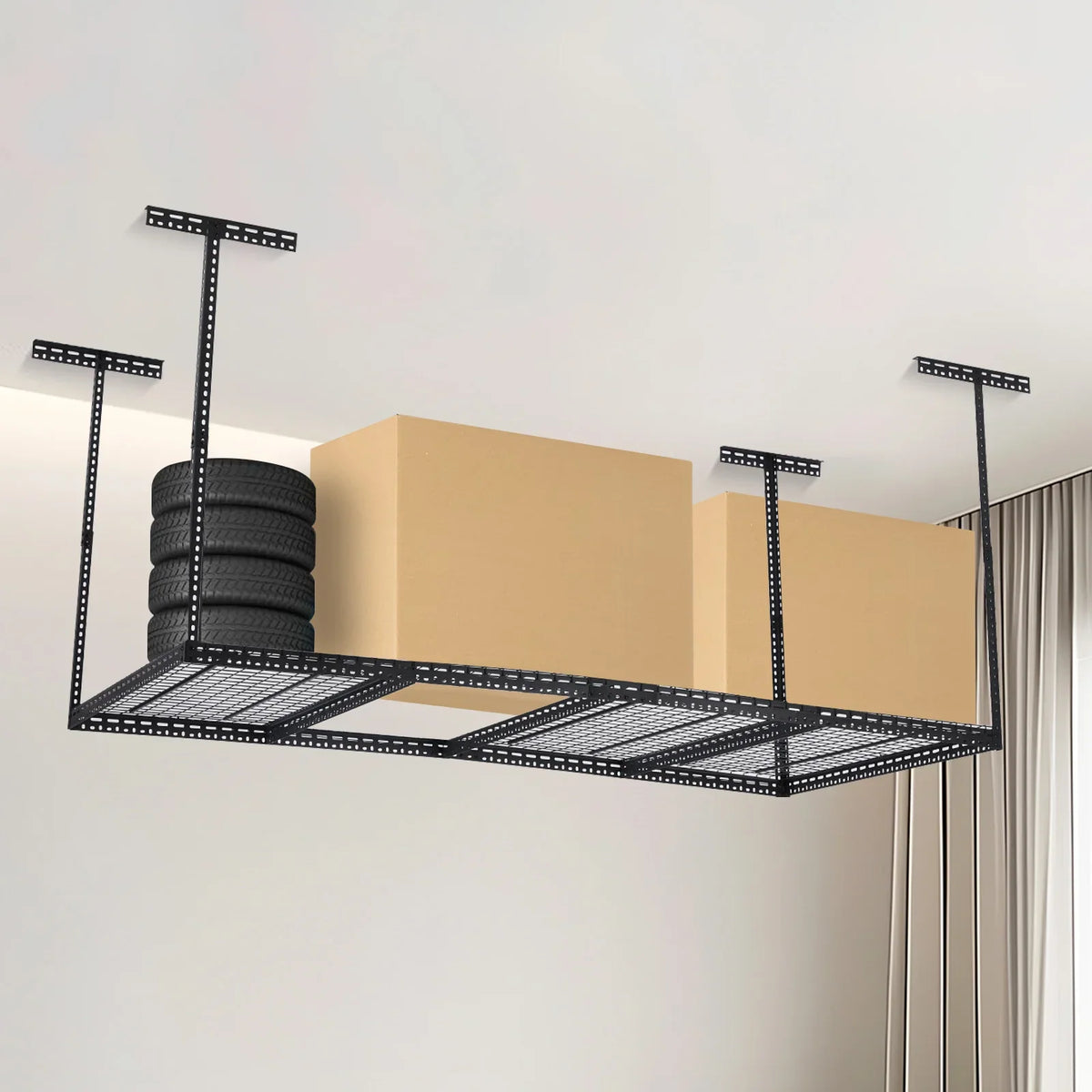 2026 New4x6 Overhead Garage Storage Rack -C Heavy Duty Metal Ceiling Shelving, Adjustable Organization System for Garage -C 330lb Capacity, Easy Install
