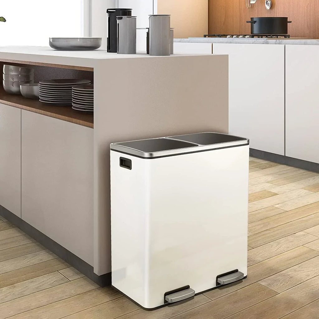 2026 NewArlopu 60 L/16 gal Dual Trash Can, Stainless Steel Garbage Can for Kitchen, Recycle Bin with Lid