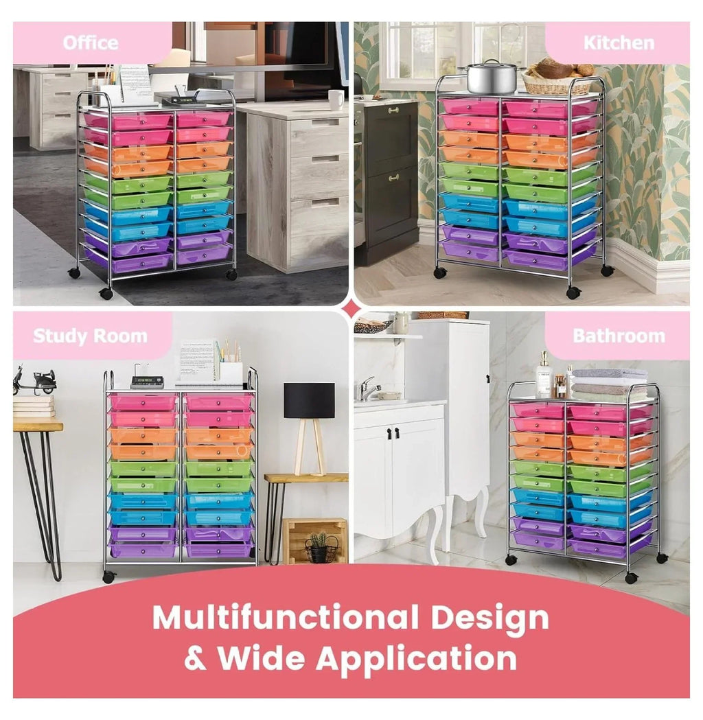 2026 New20 Drawers Storage Cart w/Rolling Wheels, Semi-Transparent Mobile Rolling Drawer Cart for School Classroom Office Home Salon, Files Scrapbook Craft Organizer, Utility Cart on Wheels (Clear)