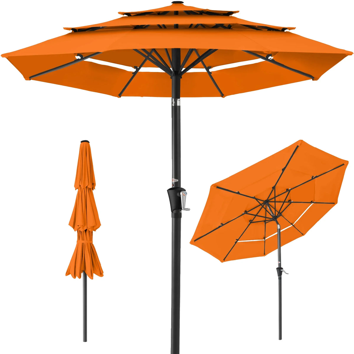 2026 NewBest Choice Products 10ft 3-Tier Patio Umbrella, Market Sun Shade w/ Tilt Adjustment, Easy Crank - Red