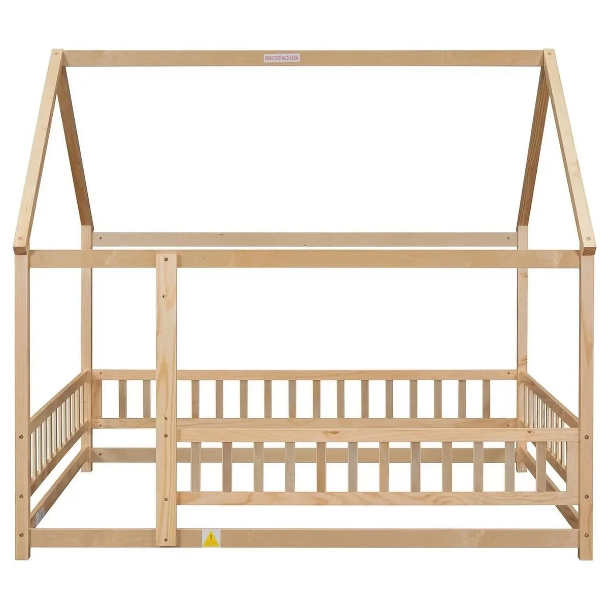 2026 New Full Size House Floor Bed, Wood Montessori Bed Frame with Fence Guardrails, House Beds Frame No Box Spring Needed-Full, Gray)