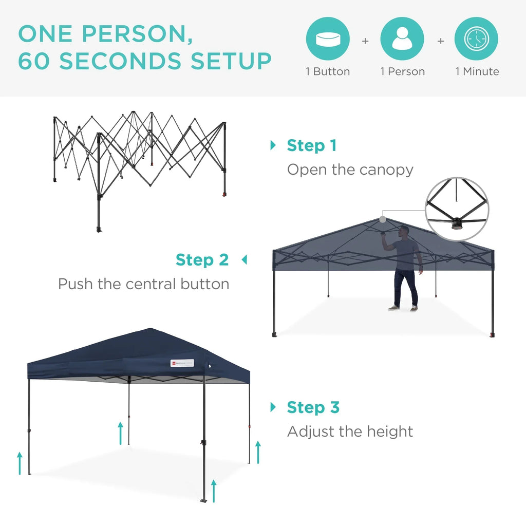 2026 NewBest Choice Products 12x12ft Easy Setup Pop Up Canopy w/ 1-Button Setup, Wheeled Case, 4 Weight Bags - Navy Blue