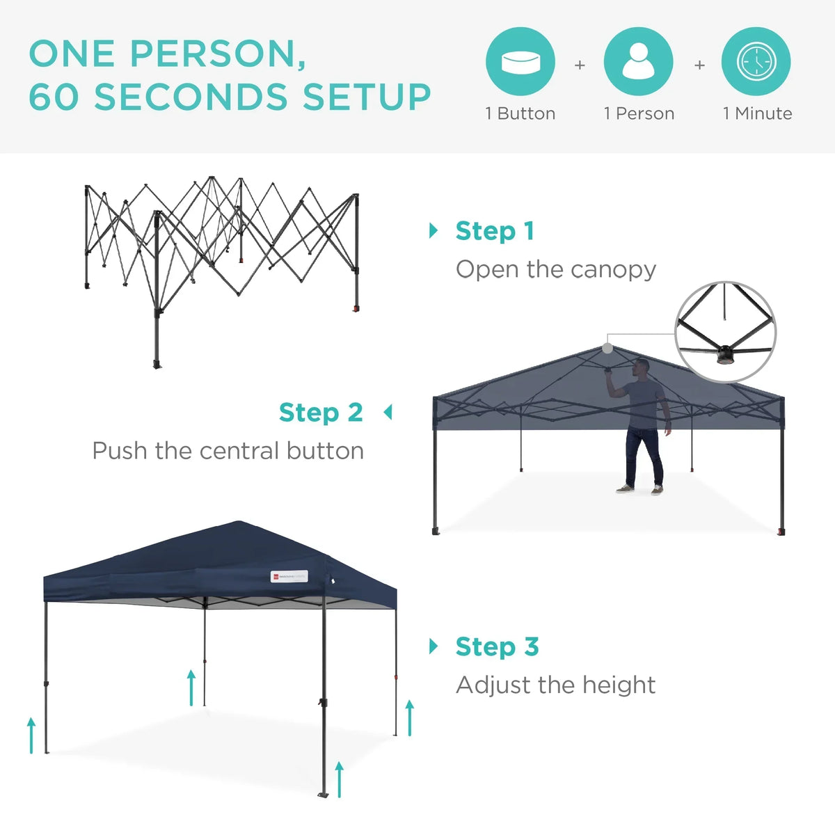 2026 NewBest Choice Products 12x12ft Easy Setup Pop Up Canopy w/ 1-Button Setup, Wheeled Case, 4 Weight Bags - Navy Blue
