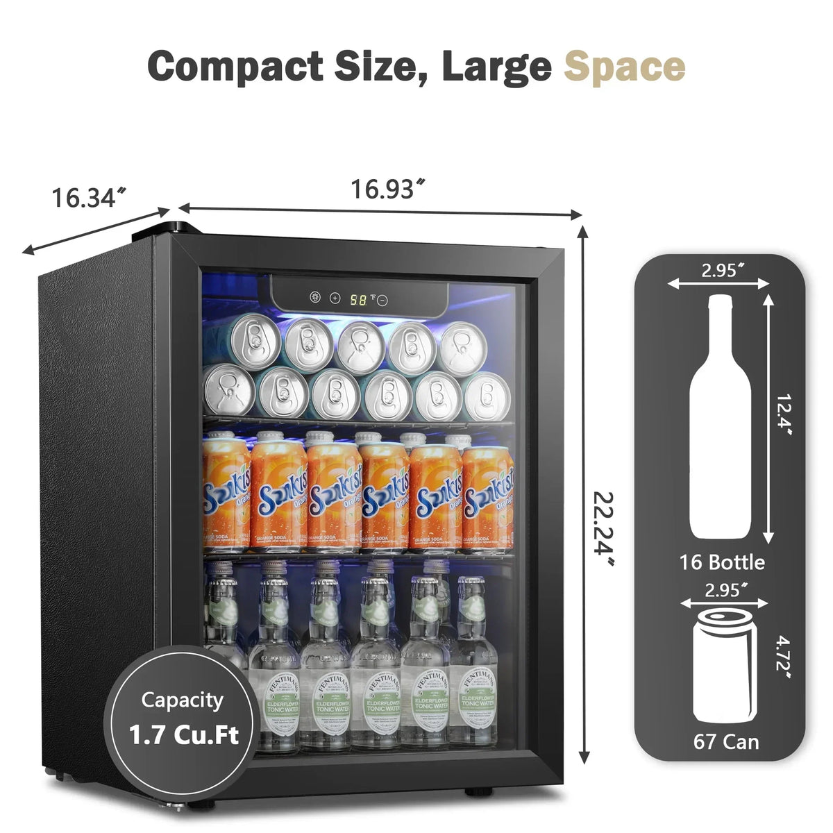 2026 NewAuseo 126 Can Beverage Refrigerator and Cooler with Glass Door for Home/Office/Bar-Black