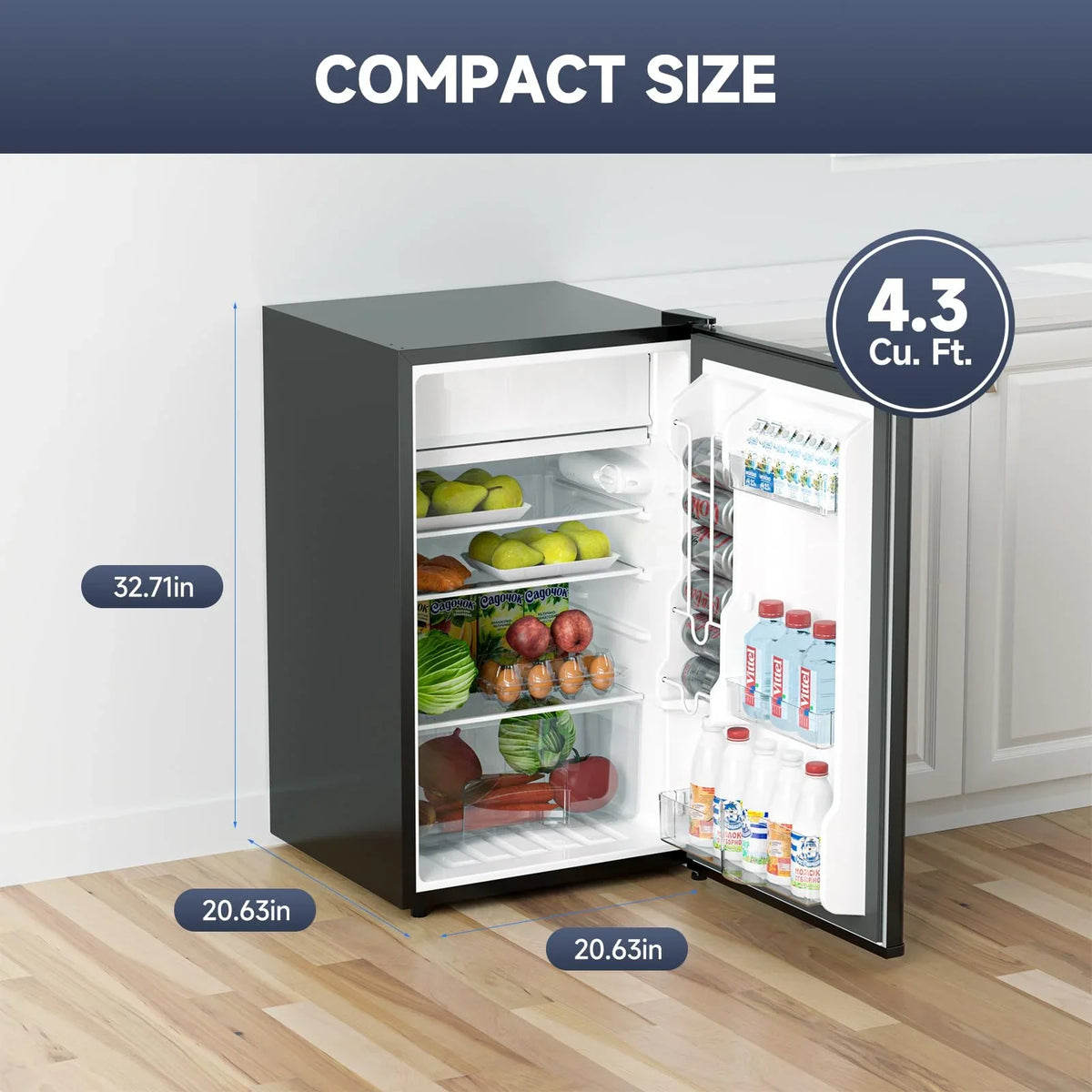 2026 NewSoonbuy Compact Mini Fridge with Freezer, 4.3 Cu.Ft Single Door Refrigerator with Adjustable Temperature, Removable Shelves & Crisper Drawer, Energy Efficient Small Fridge for Bedroom, Office, Dorm, R