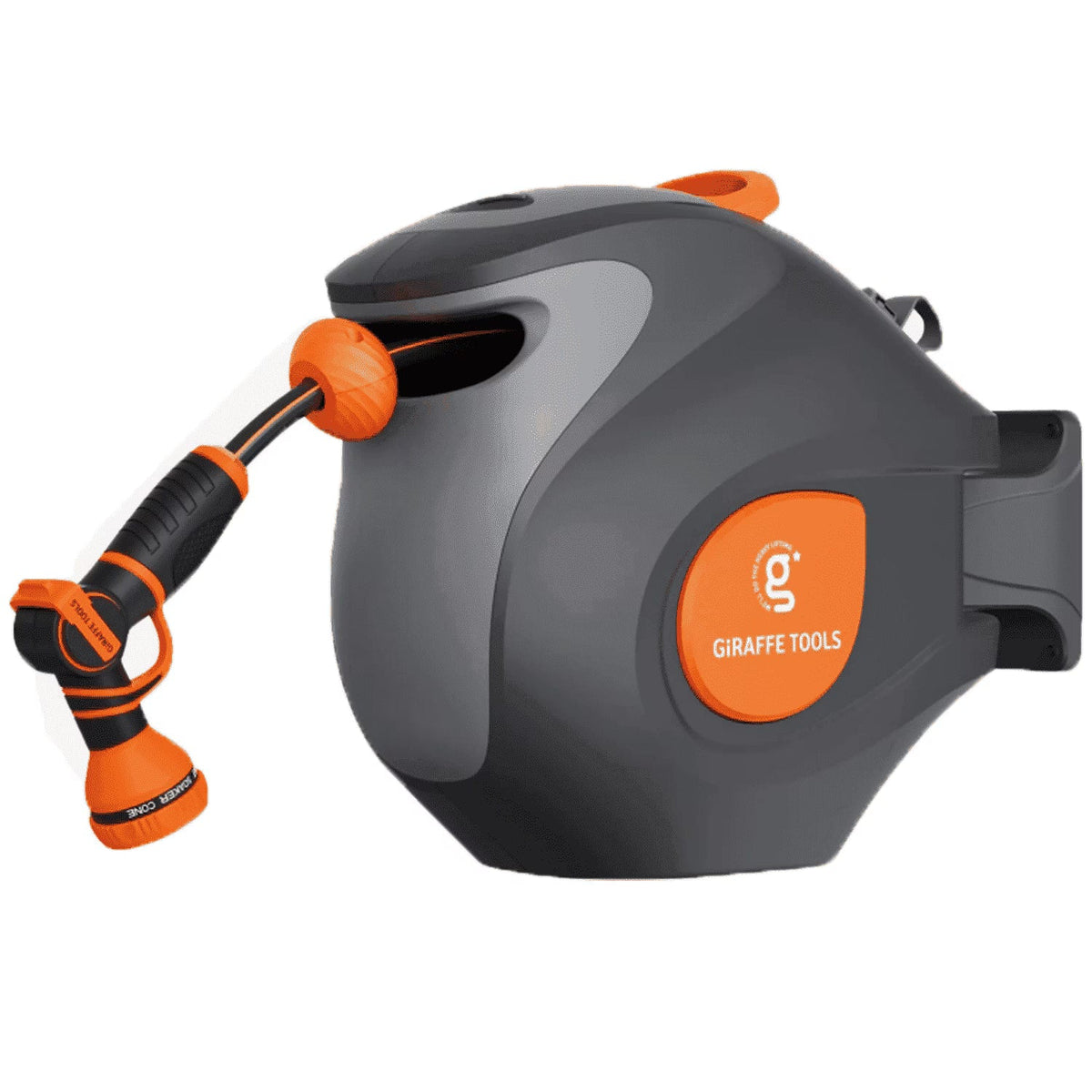 2026 NewGiraffe Tools Retractable Garden Hose Reel with 1/2in-100ft Water Hose, Plastic Bracket, Wall Mounted, Dark Grey