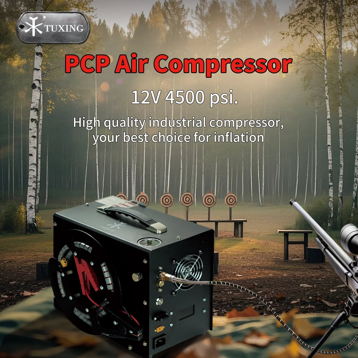 2026 NewTUDIVING PCP Air Compressor, Built in Converter, 4500psi/300bar Pcp Compressor Auto stop