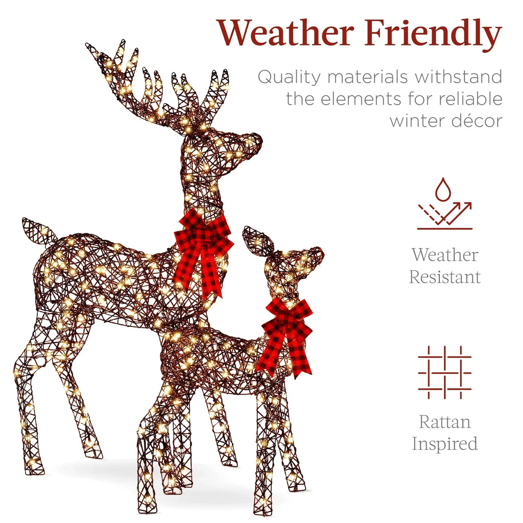2026 NewBest Choice Products 6.5ft 3-Piece Lighted Christmas Deer Set Outdoor Yard Decoration w/ 385 LED Lights, Stakes - Gold