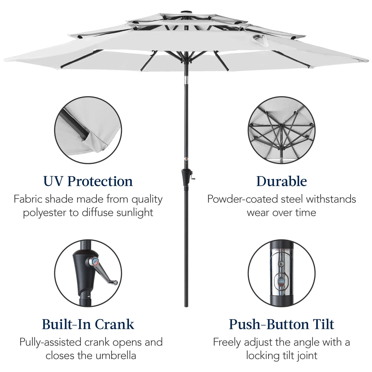 2026 NewBest Choice Products 10ft 3-Tier Patio Umbrella, Market Sun Shade w/ Tilt Adjustment, Easy Crank - Red