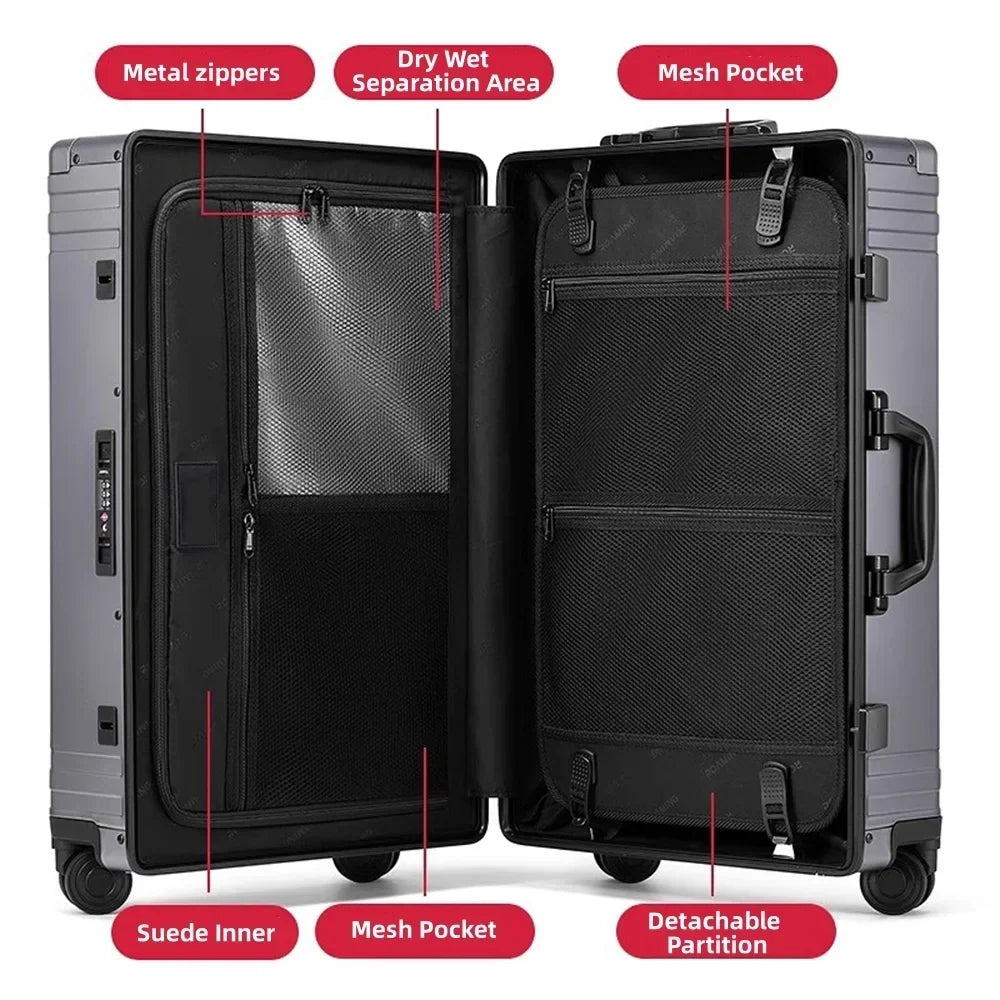 2026 NewAll Aluminum Hardshell Luggage, Airline Approved Zipperless Hardside Carry on Suitcase with Spinner Wheels, Checked Aluminium Luggage Metal Rolling Luggage Case for Travel, Business