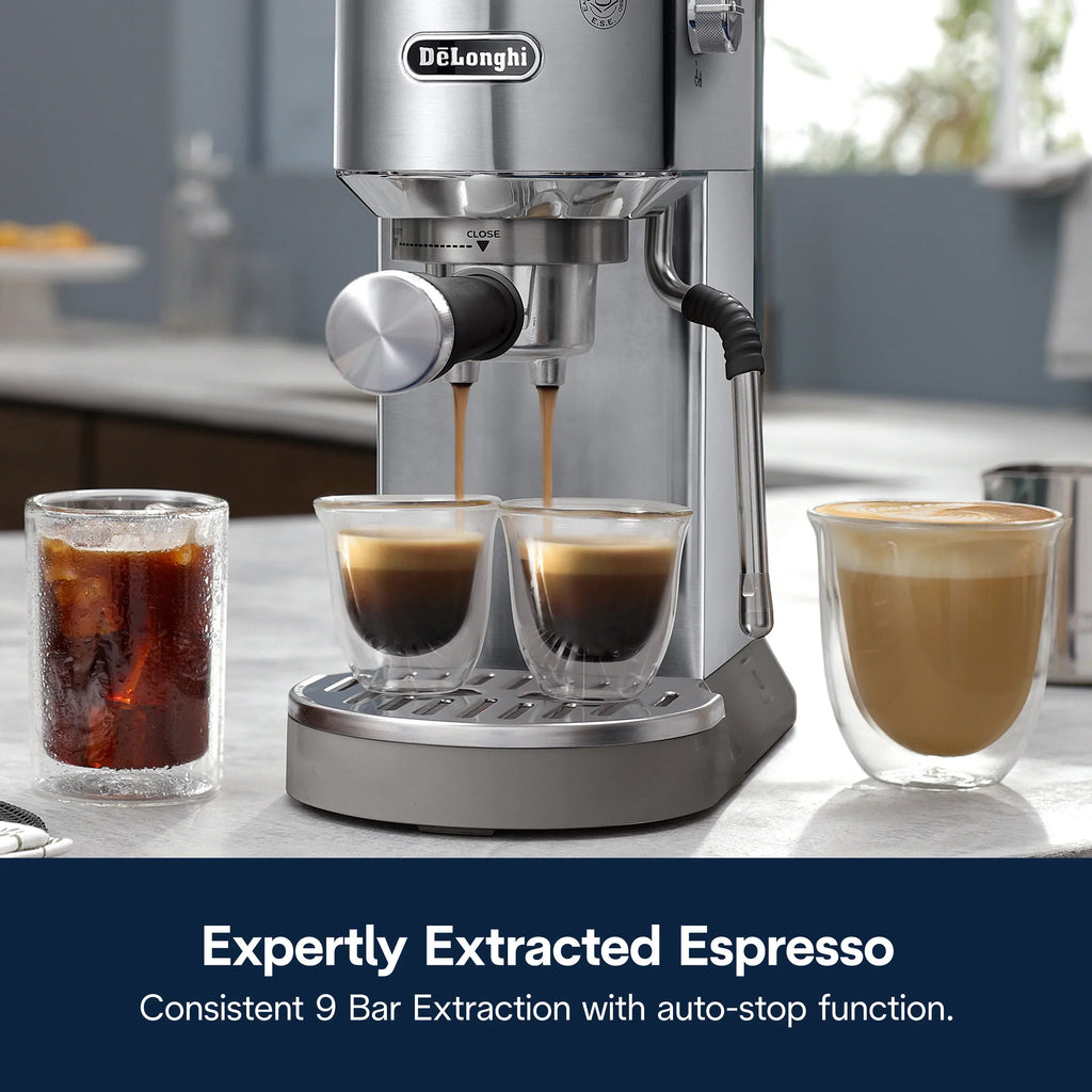 2026 NewDe’Longhi Dedica Duo Espresso Machine, Compact Size with Built in Frother for Latte Art, Brew Espresso, Cold Brew, Lattes & More, Stainless Steel
