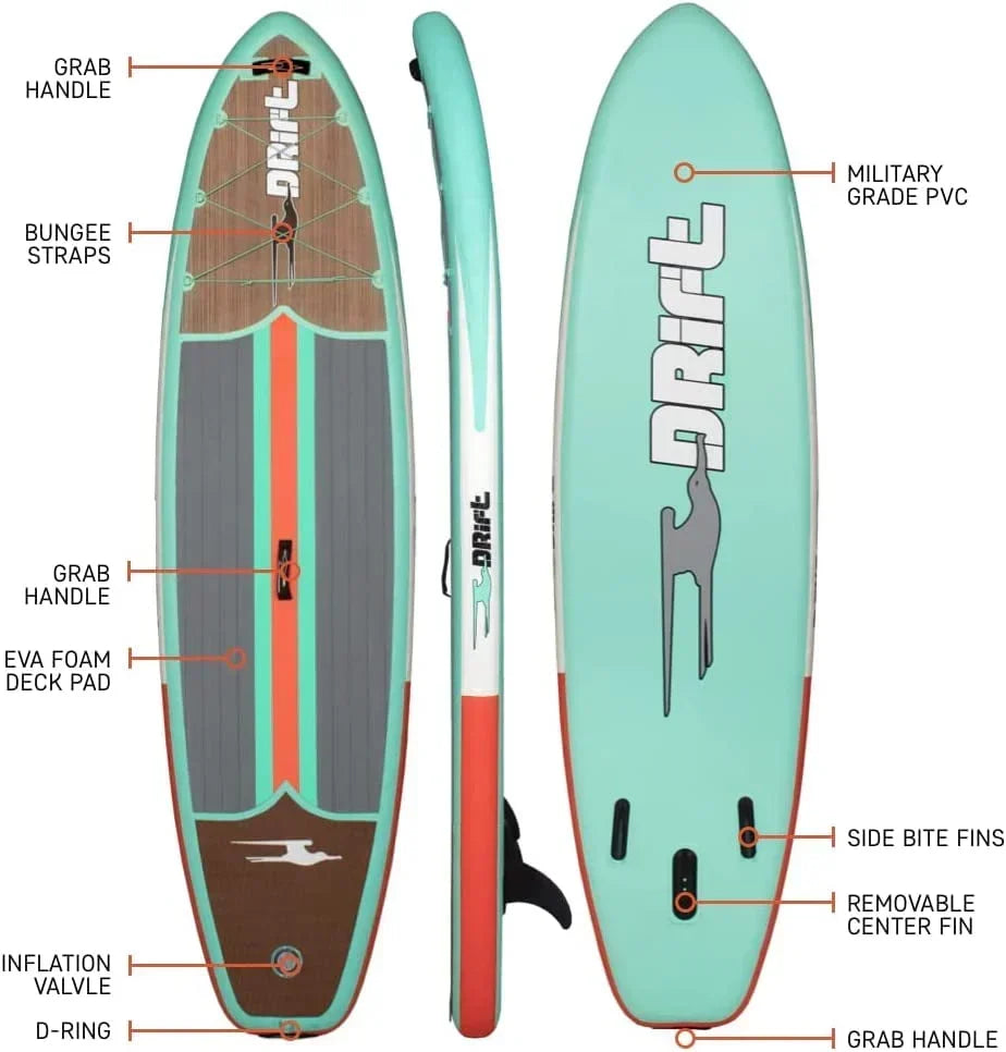 2026 NewDrift Aero Inflatable Stand Up Paddle Board - SUP Paddle Board & Accessories, Including Pump, Paddle, and More - Classic Woodgrain, Adult, 10'8"