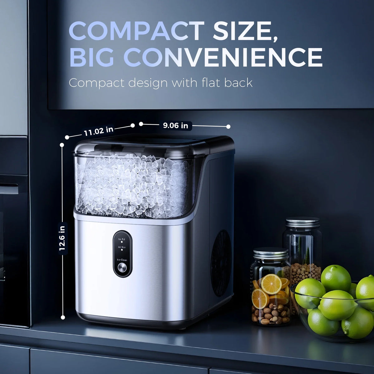 2026 NewSimzlife Nugget Ice Maker Countertops, 35.9lbs Per Day Portable Pebble ice machine, Crushed Sonic ice maker with Soft Chewable Ice for Home, Party, RV, Camping, Stainless Steel Silver