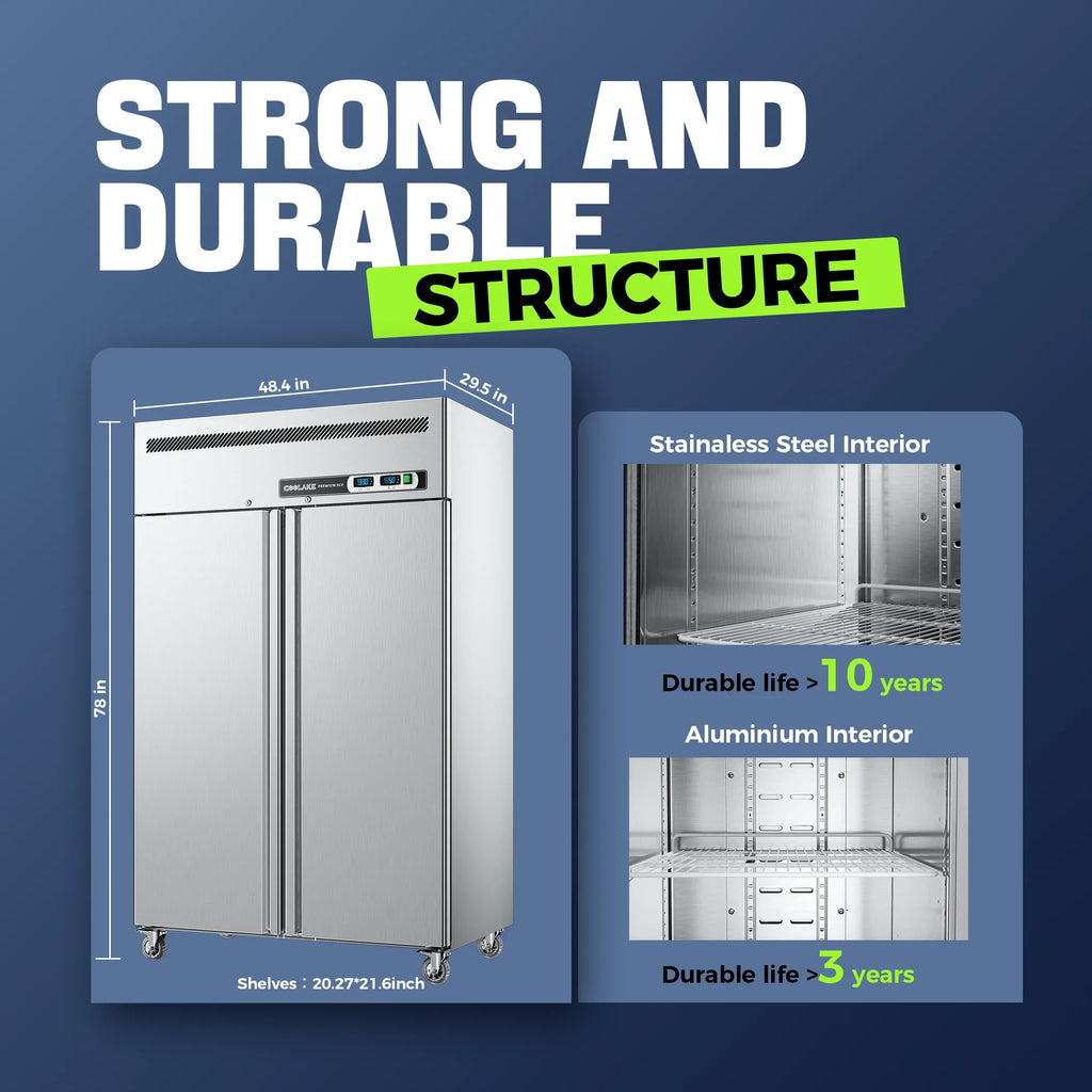 2026 New Coolake Commercial Refrigerator and Freezer Combo, 48" W Dual Temperature Zones, 36 Cu.ft 2 Door