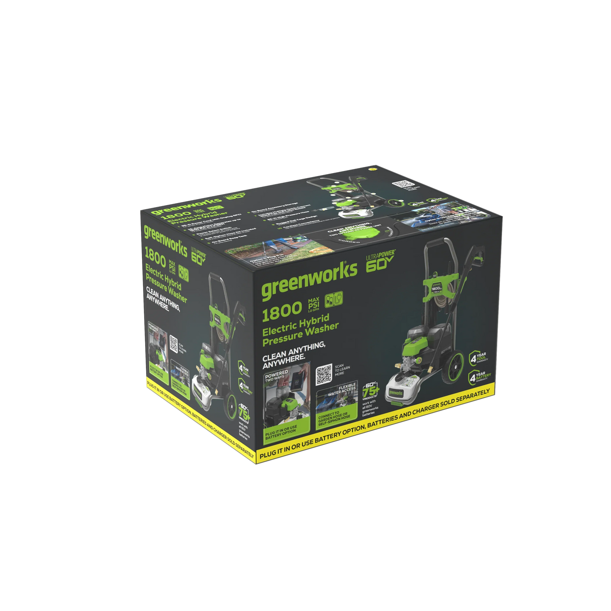 2026 NewGreenworks Hybrid 60V 1800 PSI at 1.2 GPM Electric Cold Water Pressure Washer 5109402T