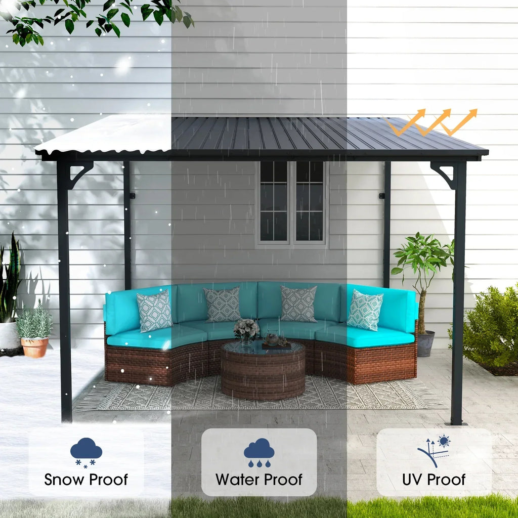 2026 New8' x 10' Outdoor Pergola Gazebo, Lean to Awnings Gazebos, Heavy Duty Hard Top Metal Pergola with Roof, for Patio, Backyard, Decks, Poolside
