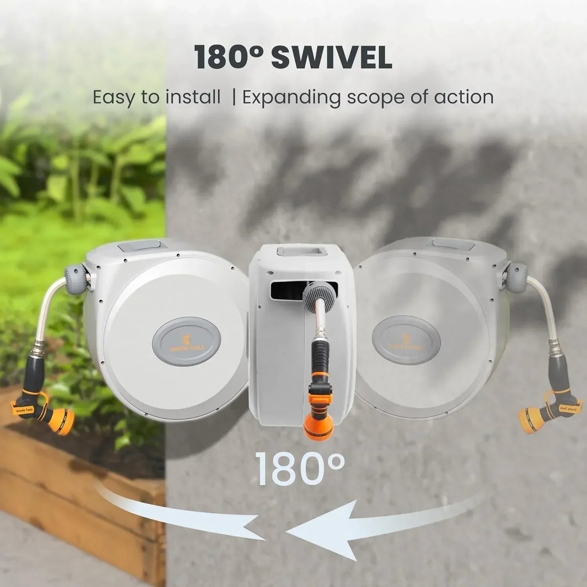 2026 NewGiraffe Tools Retractable Garden Hose Reel with 1/2in-100ft Water Hose, Plastic Bracket, Wall Mounted, Dark Grey
