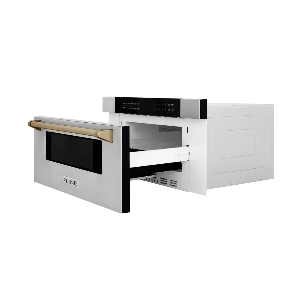 2026 NewZLINE Autograph Edition 30" 1.2 cu. ft. Built-In Microwave Drawer in Stainless Steel with Gold Accents