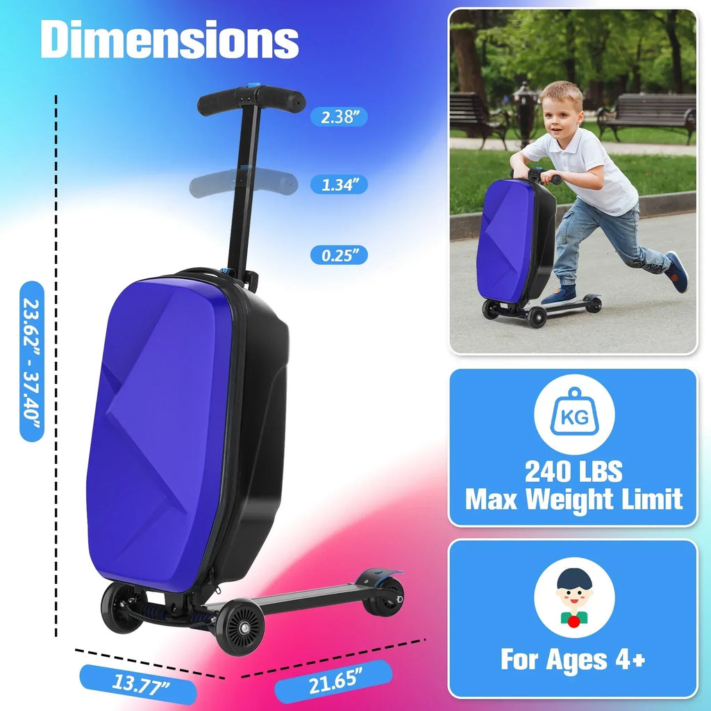 2026 NewAdvwin Scooter Luggage for Kids & Adults, Hardside Ride on Suitcase for Kids Ages 4-15 Multifunctional Lightweight Foldable Carry on Luggage with Wheels Ride on for Children Teenagers, Pink