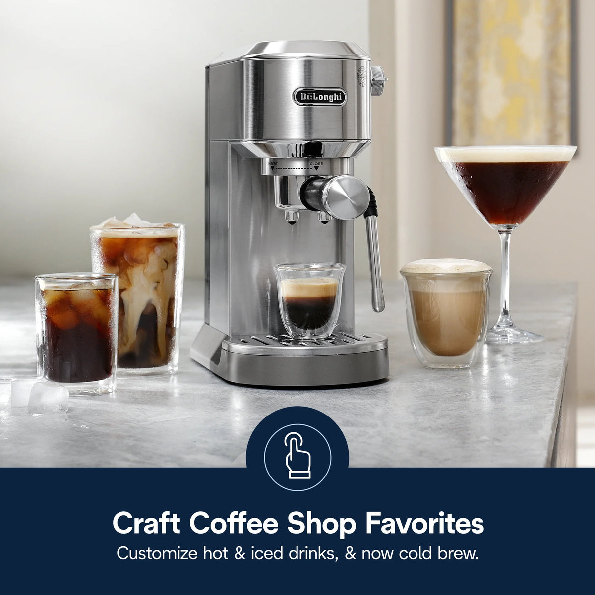 2026 NewDe’Longhi Dedica Duo Espresso Machine, Compact Size with Built in Frother for Latte Art, Brew Espresso, Cold Brew, Lattes & More, Stainless Steel