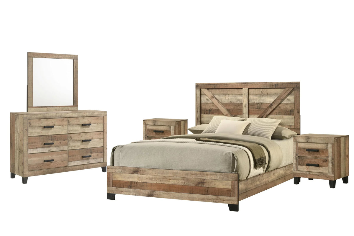 2026 NewKings Brand Furniture Biloxi Farmhouse Classic 5-Piece Bedroom Set - Bed Frame with Headboard, Dresser, Mirror and 2 Nightstands (King)