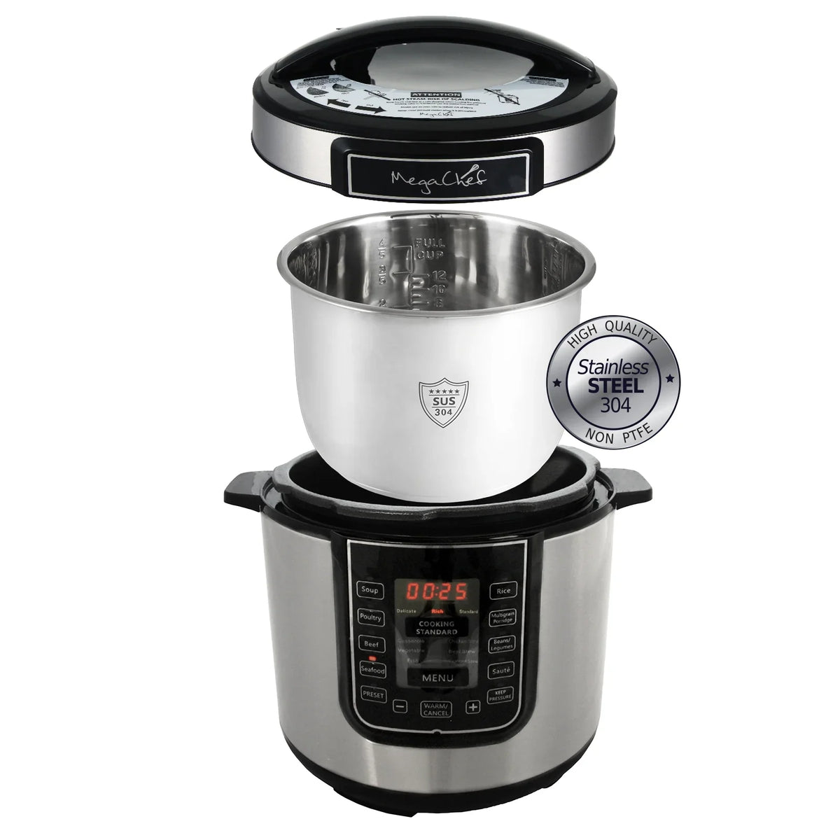 2026 NewMegaChef 6 Quart Electric Pressure Cooker with 14 Pre-Set Multi-Function Features & Stainless Steel Pot
