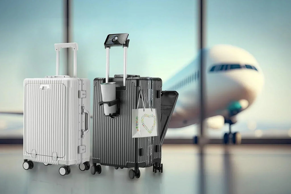 2026 NewCarry-On Luggage with USB Charging Port, Front Compartment, TSA Lock, Airline Approved Carry On Hardside Suitcase with Spinner Wheels (Grey, 20inch)