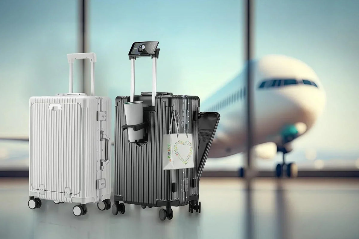 2026 NewCarry-On Luggage with USB Charging Port, Front Compartment, TSA Lock, Airline Approved Carry On Hardside Suitcase with Spinner Wheels (Grey, 20inch)