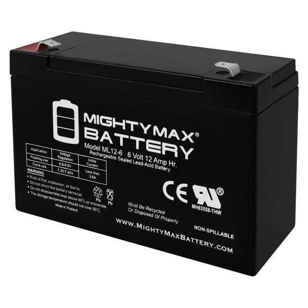ML12-6 .250TT - 6V 12AH SEALED LEAD ACID BATTERY .250" TAB TERMINALS
