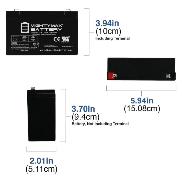 ML12-6 .250TT - 6V 12AH SEALED LEAD ACID BATTERY .250" TAB TERMINALS