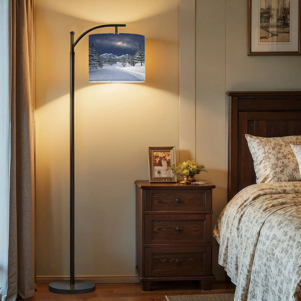 2026 New Arc Floor Lamp, 3 Color Temperatures Modern Floor Lamps Fall Autumn Maple Tree Forest Adjustable Tall Standing Reading Lamp with Linen Texture Shade