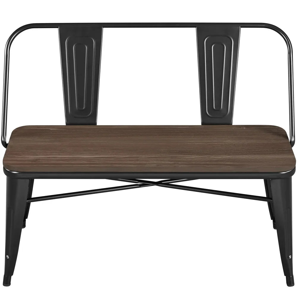 2026 NewYaheetech Industrial Metal Dining Bench with Upholstered Seat,Black