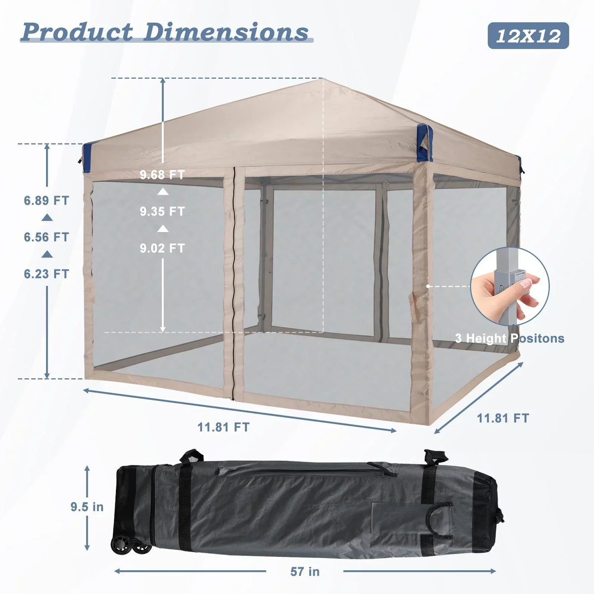 2026 NewAoodor 12'x12' Pop Up Canopy with Removable Mesh Sidewalls, Outdoor Portable Instant Shelter Tent-Black