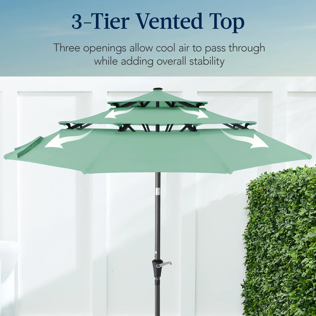 2026 NewBest Choice Products 10ft 3-Tier Patio Umbrella, Market Sun Shade w/ Tilt Adjustment, Easy Crank - Red