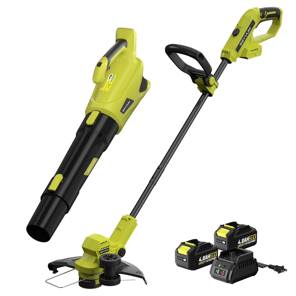 2026 New20V Cordless Lawn Care Combo Kit - 12" String Trimmer & Weed Trimmer with 6 Spool Lines, Electric Leaf Blower for Edging & Cleanup, 4.0Ah Battery & Charger