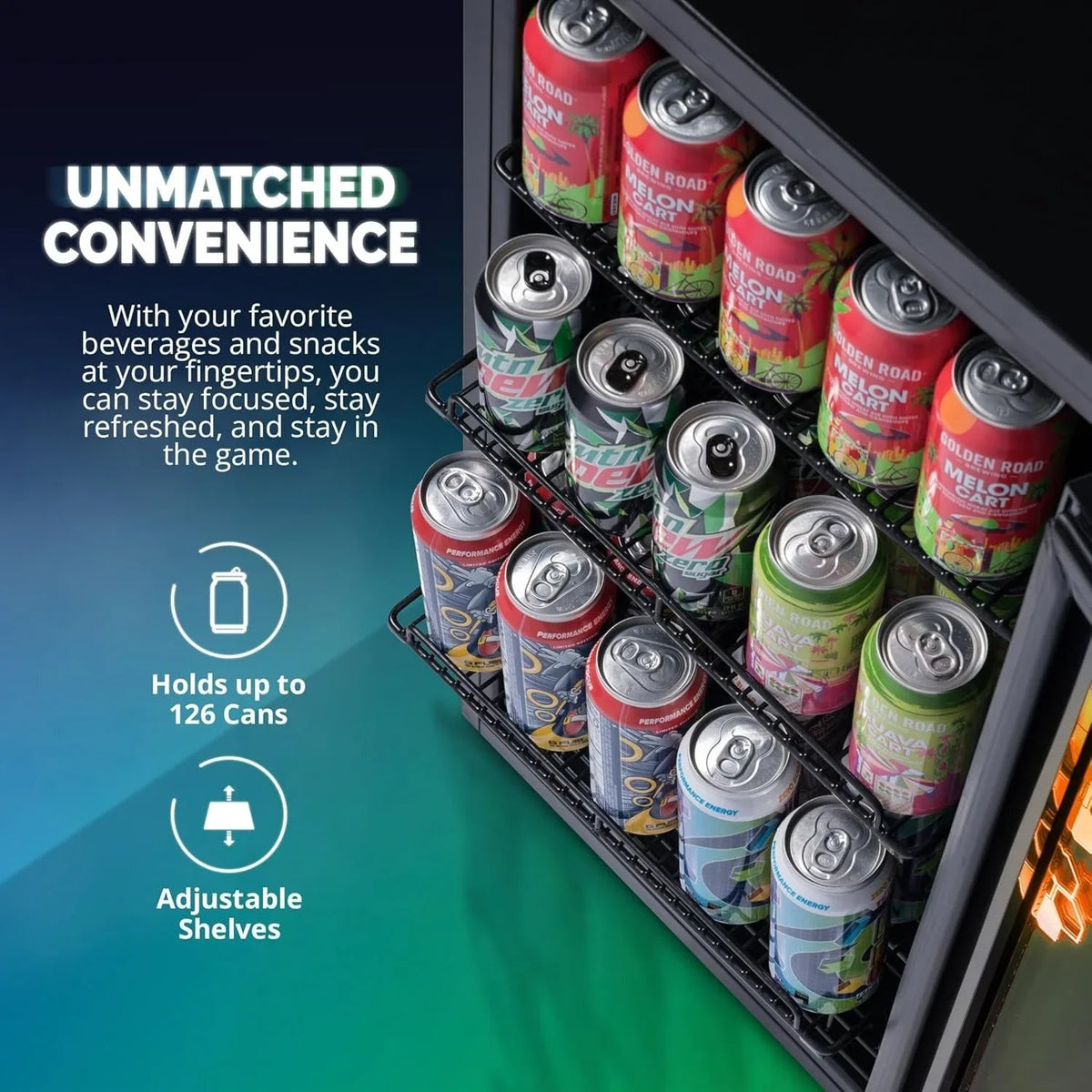 2026 NewBeverage Refrigerator Cooler | 126 Cans Free Standing with Right Hinge Glass Door | Mini Fridge Beverage Organizer Perfect For Beer, Wine, Soda, And Cooler Drinks