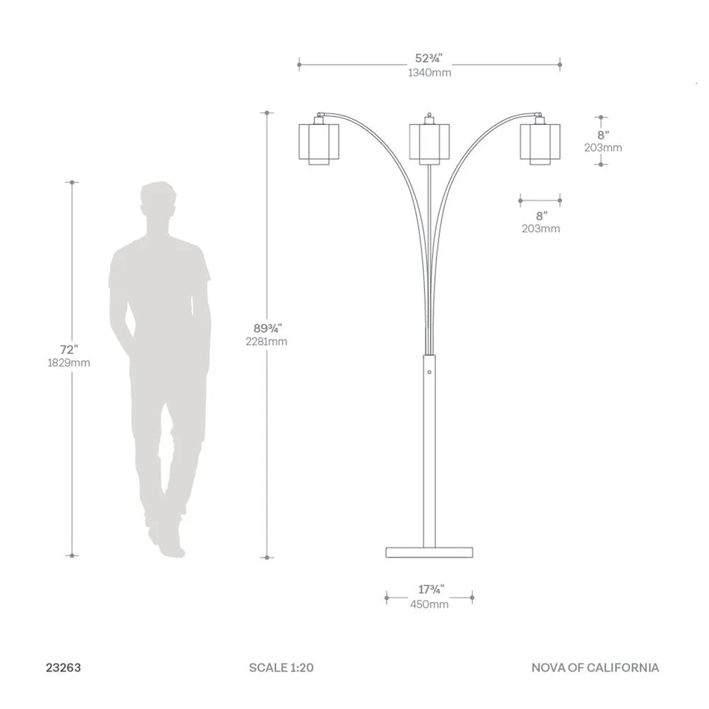 2026 NewNOVA OF CALIFORNIA Marilyn 3 Light Arc Floor Lamp - Weathered Brass