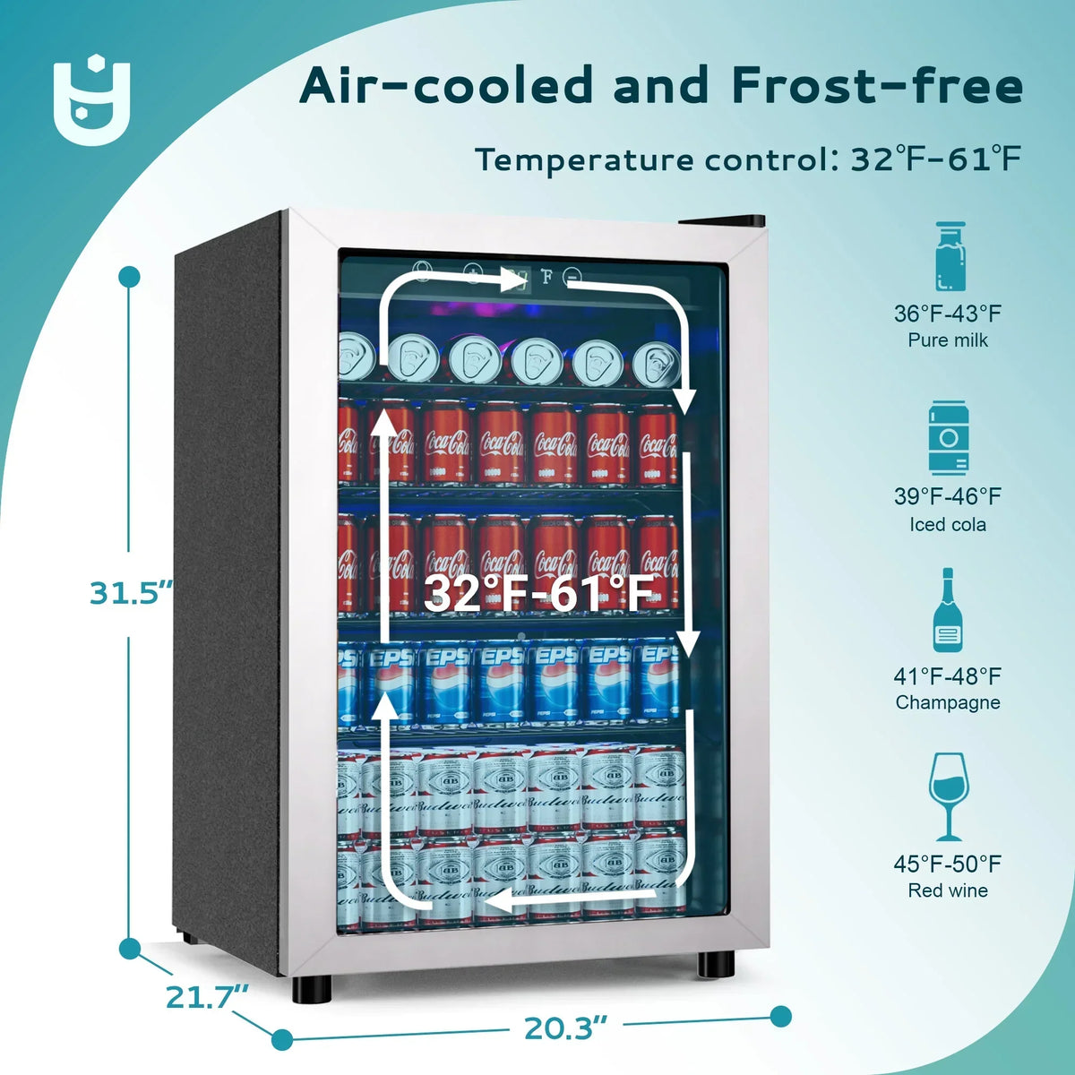 2026 NewEUHOMY 145 Can Beverage Refrigerator and Mine Cooler with Glass Door with Adjustable Shelves