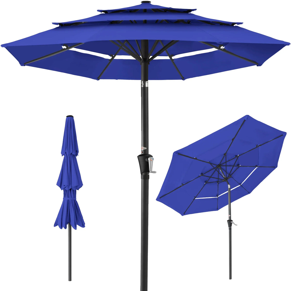 2026 NewBest Choice Products 10ft 3-Tier Patio Umbrella, Market Sun Shade w/ Tilt Adjustment, Easy Crank - Red
