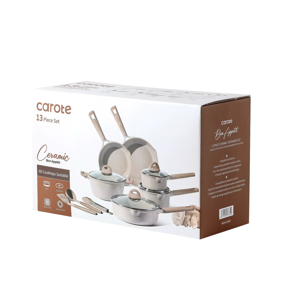 2026 NewCarote Nonstick Pots and Pans Set, 13 Pieces Kitchen Cookware Sets Compatible for All Stoves, White Granite