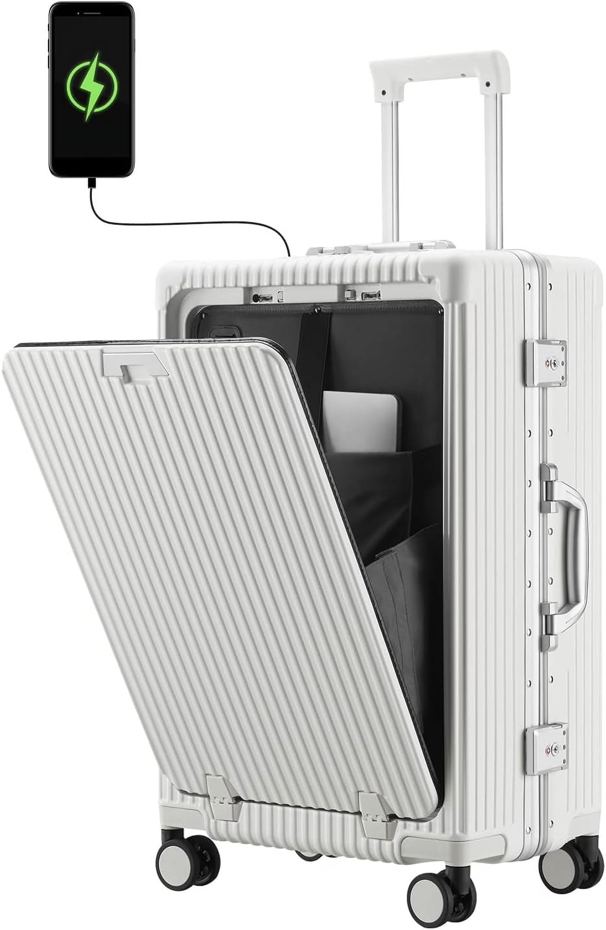 2026 NewCarry-On Luggage with USB Charging Port, Front Compartment, TSA Lock, Airline Approved Carry On Hardside Suitcase with Spinner Wheels (Grey, 20inch)