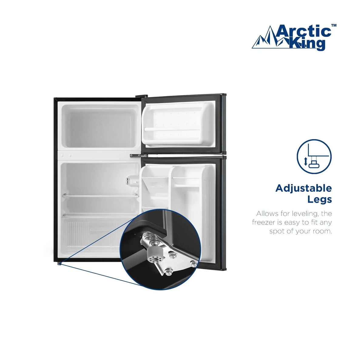 2026 NewArctic King 3.2 Cu ft Two Door Mini Fridge with Freezer, Stainless Steel, E-Star, ARM32D5ASL