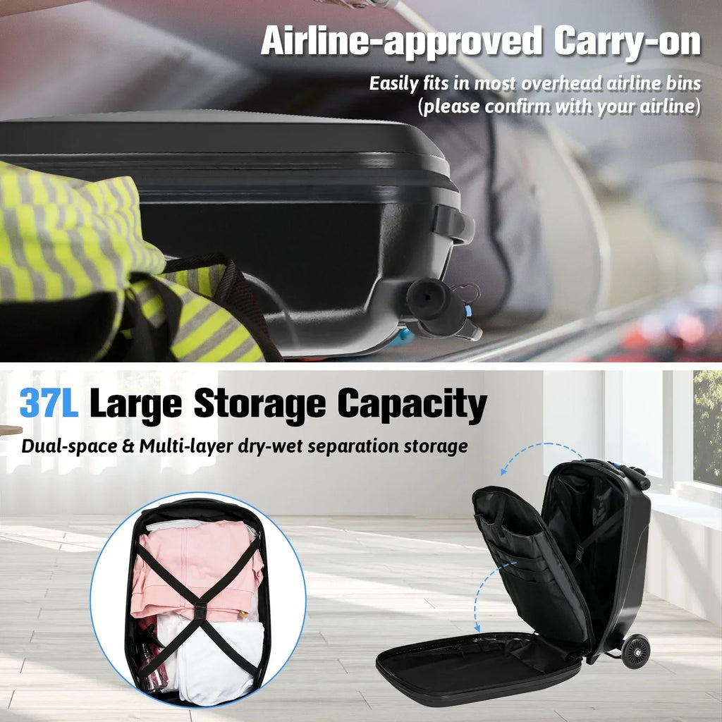 2026 NewAdvwin Scooter Luggage for Kids & Adults, Hardside Ride on Suitcase for Kids Ages 4-15 Multifunctional Lightweight Foldable Carry on Luggage with Wheels Ride on for Children Teenagers, Pink