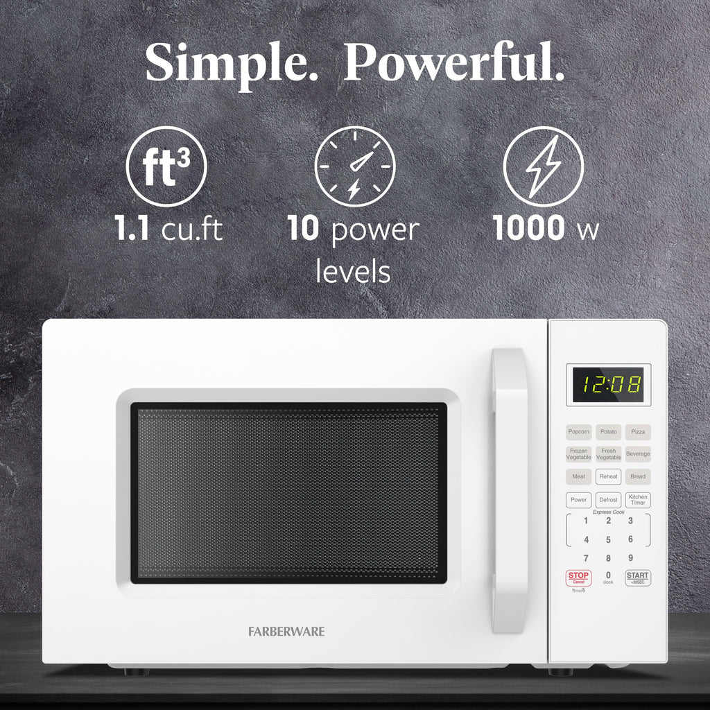 2026 NewFarberware 1.1 Cu. Ft. 1000-Watt Compact Microwave Oven, Black