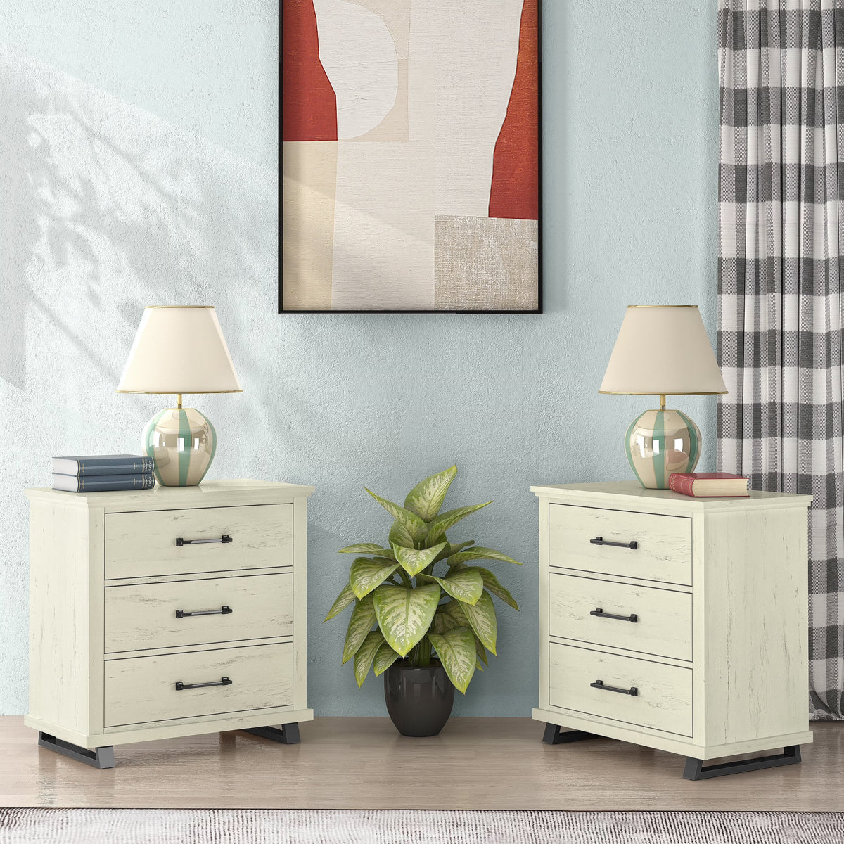 2026 New FESTIVO 32 inch Wide 3-Drawer Bedroom Nightstand with Elevated Metal Legs - Beige