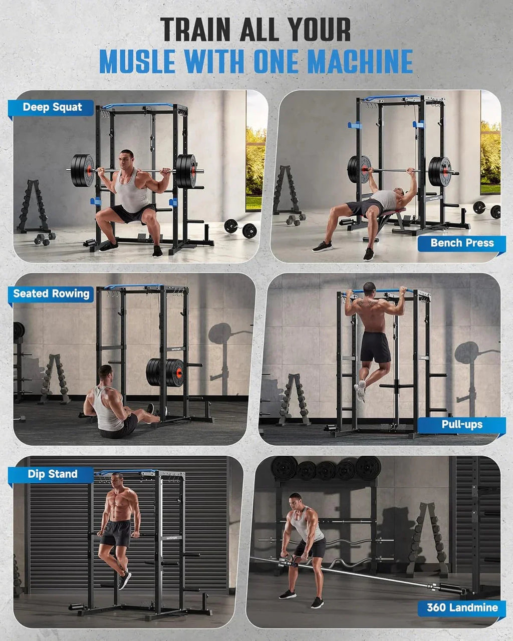 Sportsroyals Power Cage,1600lbs Multi-Function Power Rack with Adjustable Cable Crossover System and More Training Attachment, Weight Cage for Home Gym