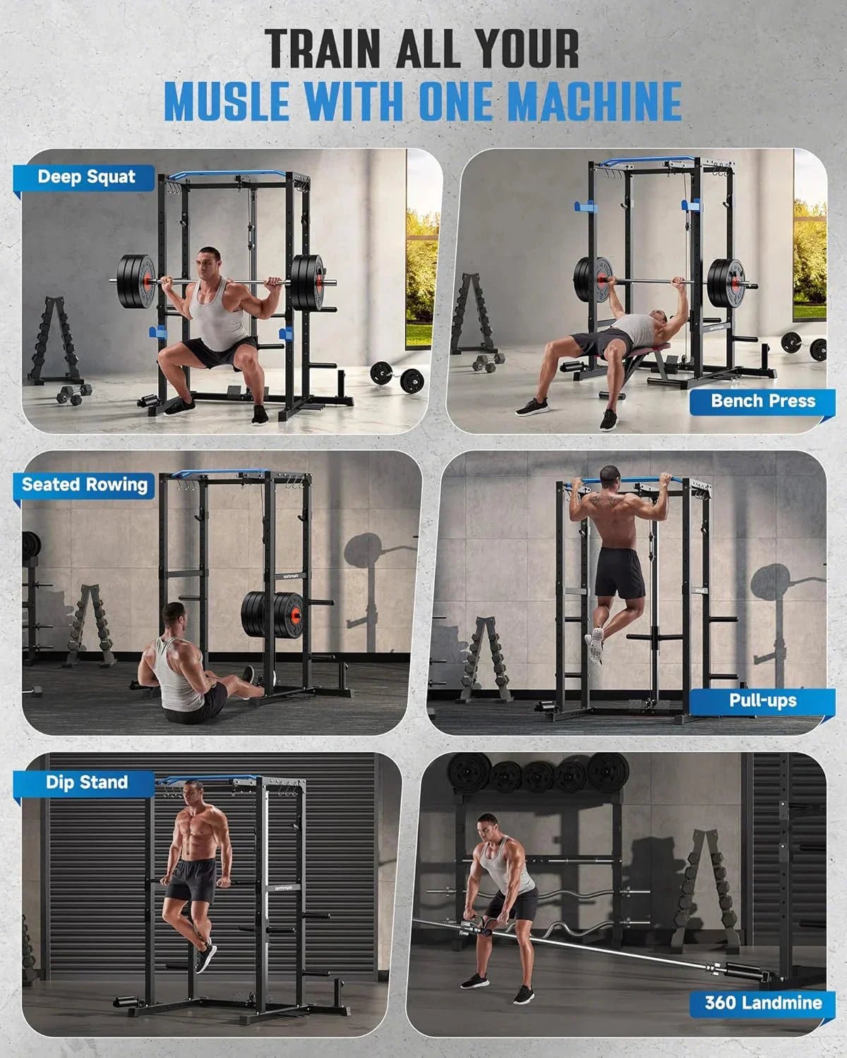 Sportsroyals Power Cage,1600lbs Multi-Function Power Rack with Adjustable Cable Crossover System and More Training Attachment, Weight Cage for Home Gym